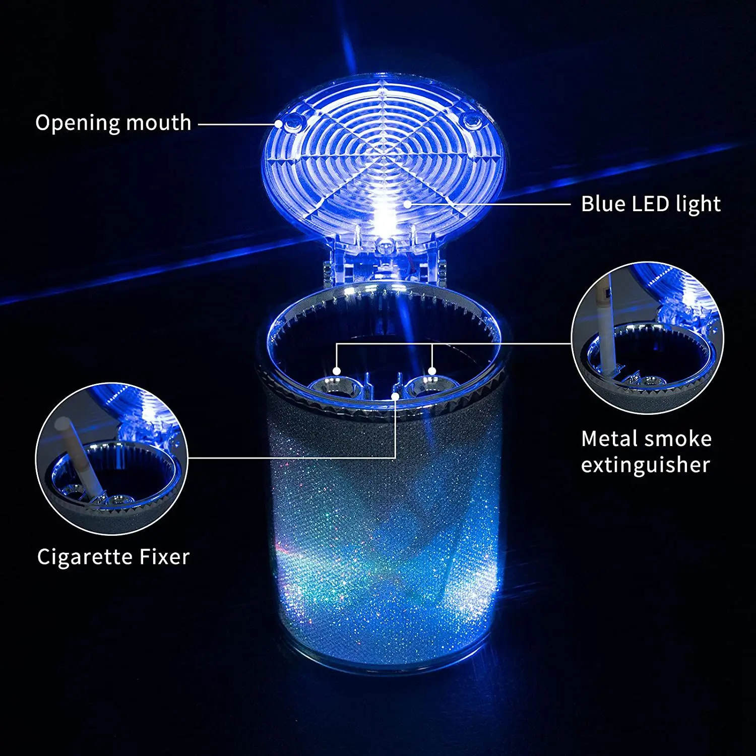 자동차 휴대용 재떨이 LED 조명이 있는 차량용 재떨이 컵홀더 재떨이 트럭 사무실 가정용 차량용 컬러 LED 조명이 있는 재떨이
