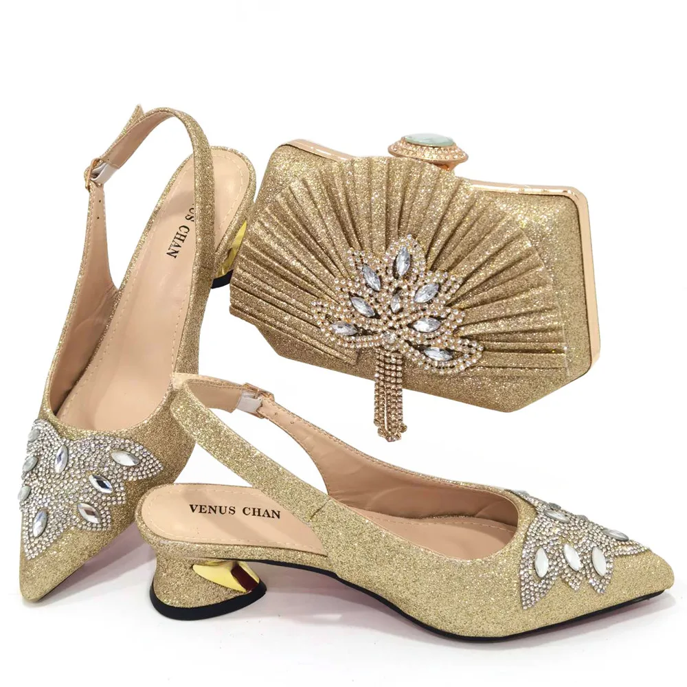 

doershow High Quality African Style Ladies Shoes And Bags Set Latest gold Italian Shoes And Bag Set For Party HJK1-32