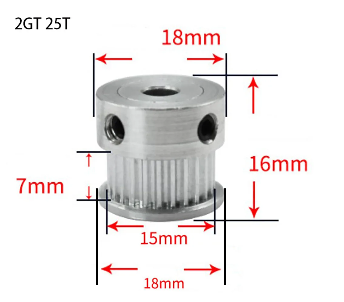 알루미늄 GT2 타이밍 도르래, 25 톱니 구멍, 5mm, 6mm, 8mm 슬롯 폭, 7mm, 6mm 벨트용, 3D 프린터 DIY 부품 액세서리, 1 개