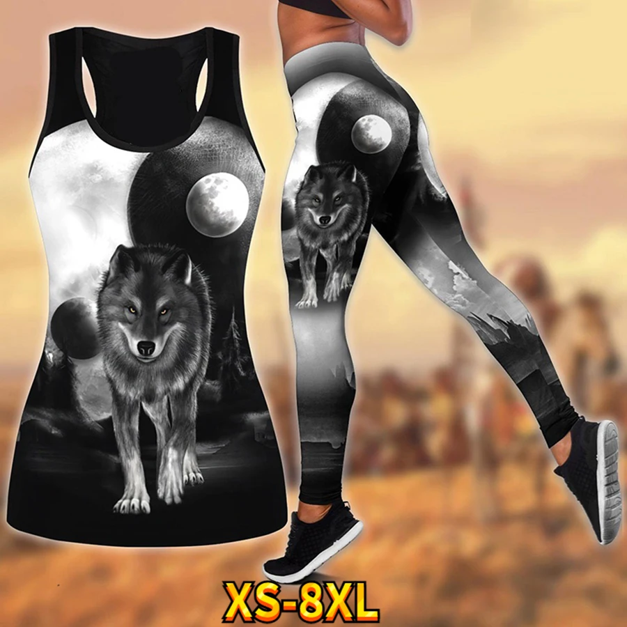 

Ladies Vest Tiger Head Print Gym Running Sexy Yoga Pants Quick Drying Breathable Suit XS-8XL