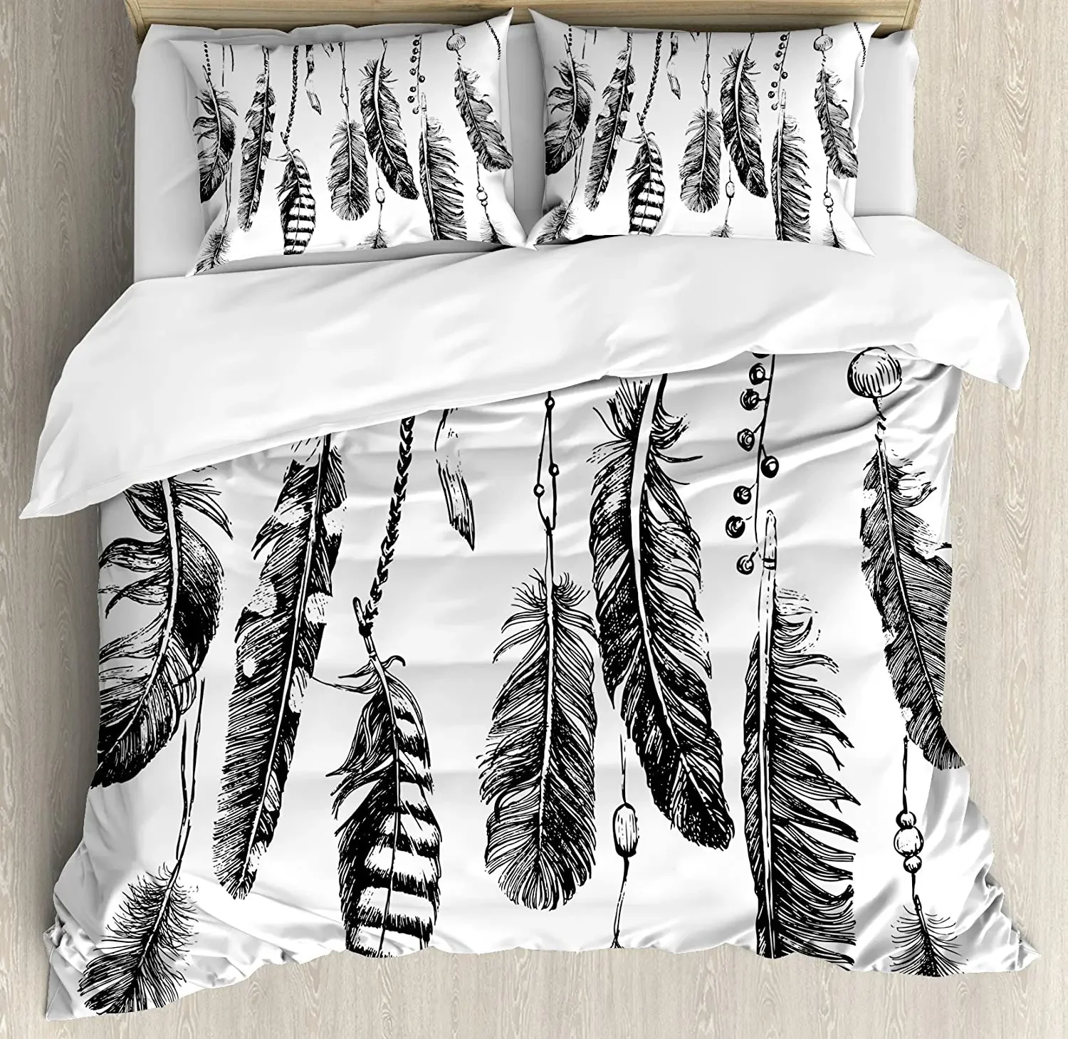 

Ethnic 3pcs Bedding Set Simplistic Hand Drawn Design of Feathers Duvet Cover Set Bed Set Quilt Cover Pillow Case Comforter Cover