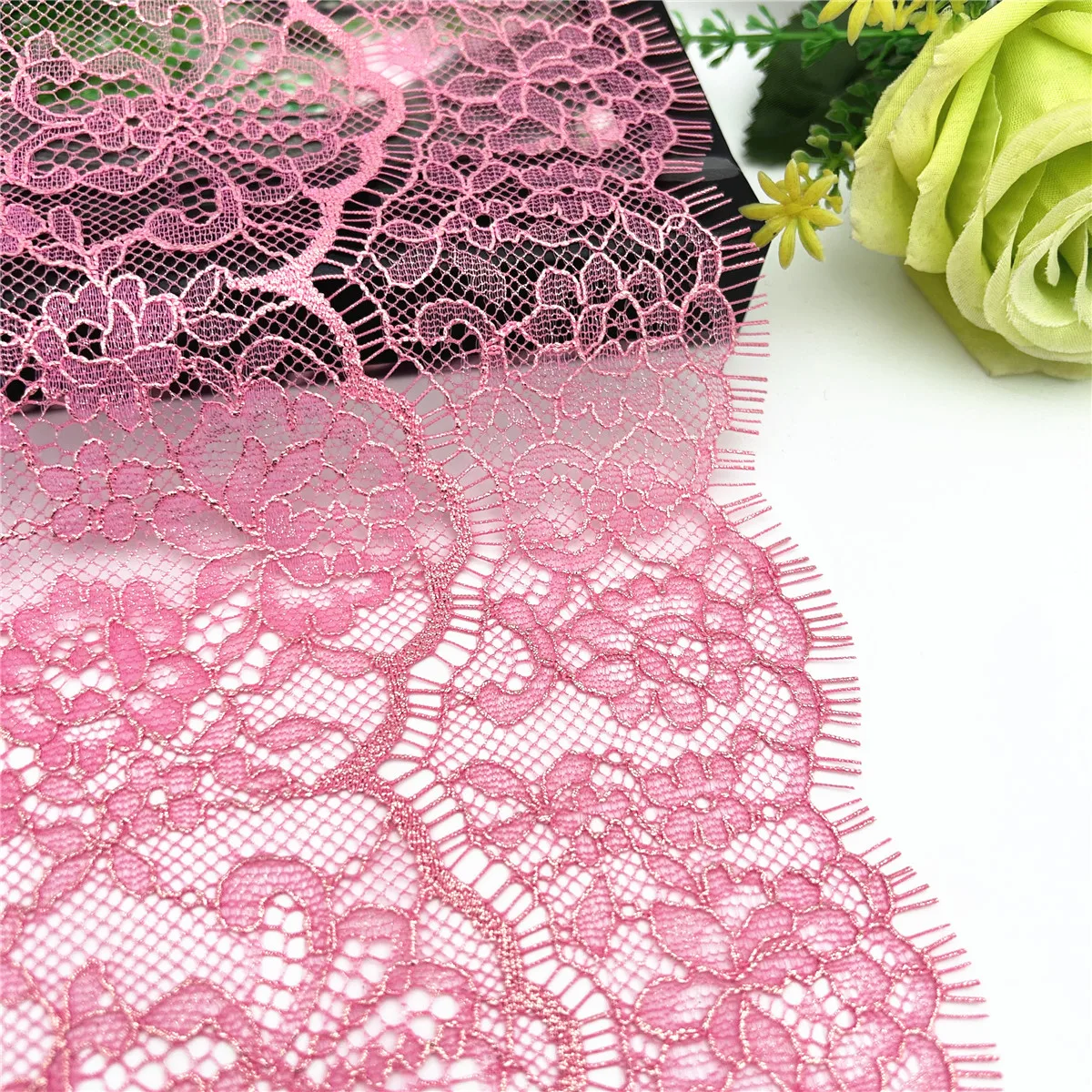 3M/lot 24cm Pink With Foil Shimmer Foil Eyelash Lace 3