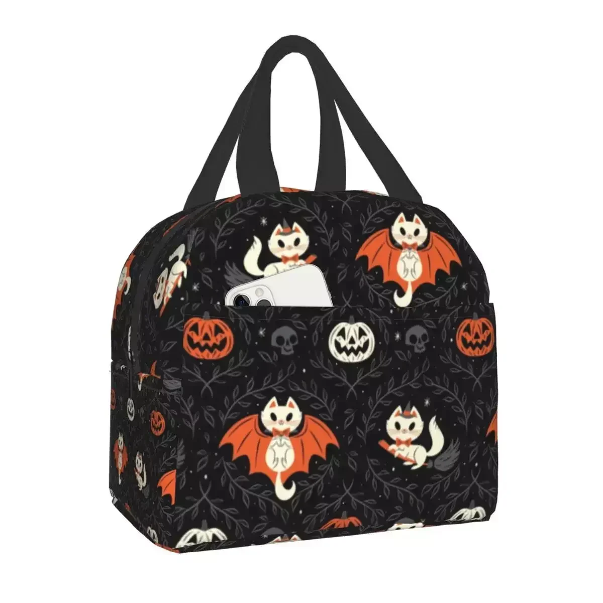 

2024 New Spooky Kittens Insulated Lunch Bags Halloween Witch Cat Resuable Thermal Cooler Food Lunch Box Outdoor Camping Travel