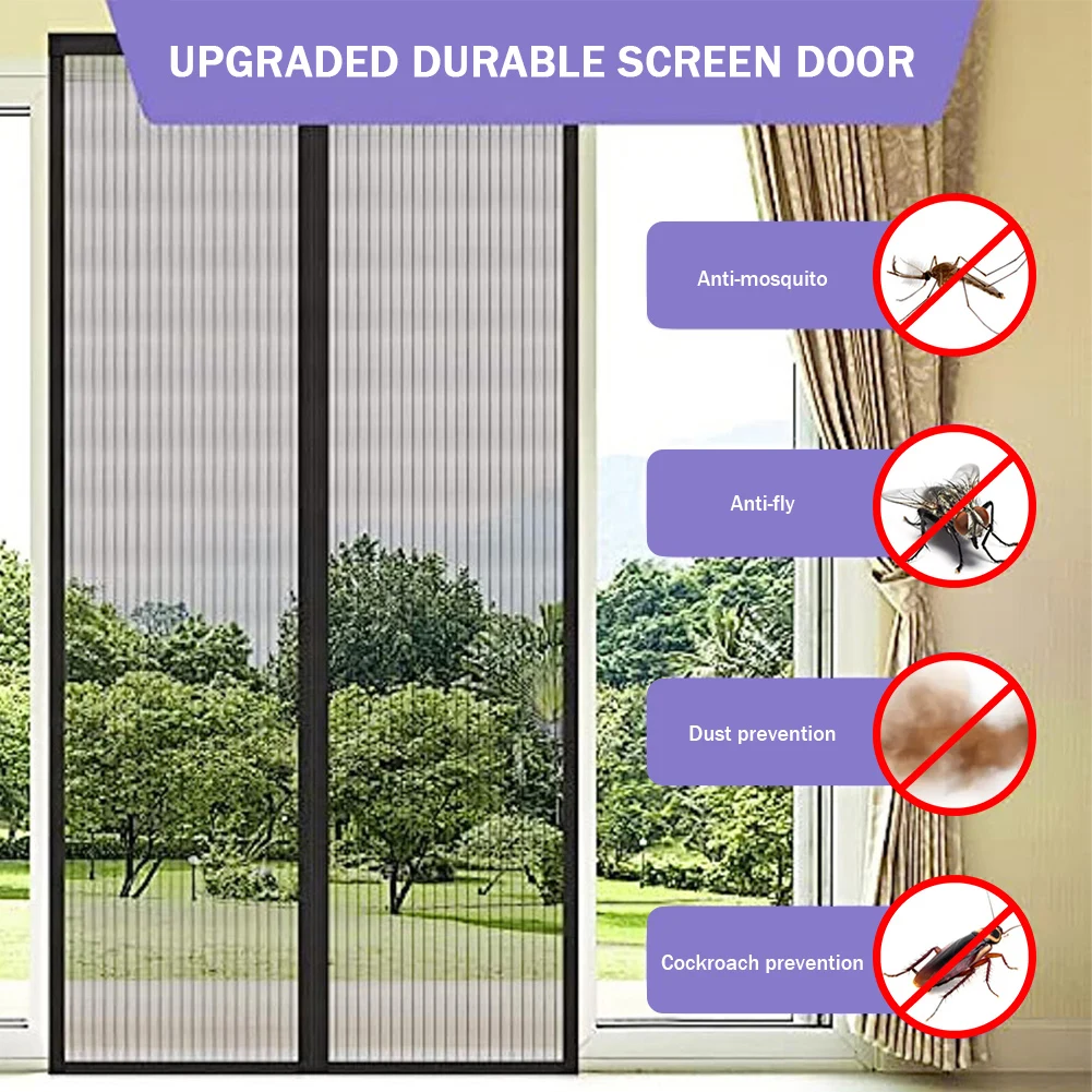2024 New Magnetic Screen Door Curtain Anti-Mosquito Net Fly Insect Screen Mesh Automatic Closing 5 Size Easy Installation
