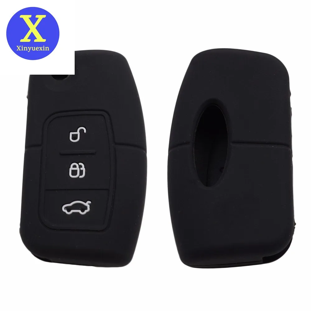 Xinyuexin-Juste de clé de voiture en silicone, étui FOB pour Ford Fi.C. Focus Mondeo, clé à rabat à 3 boutons, style de voiture, sans logo