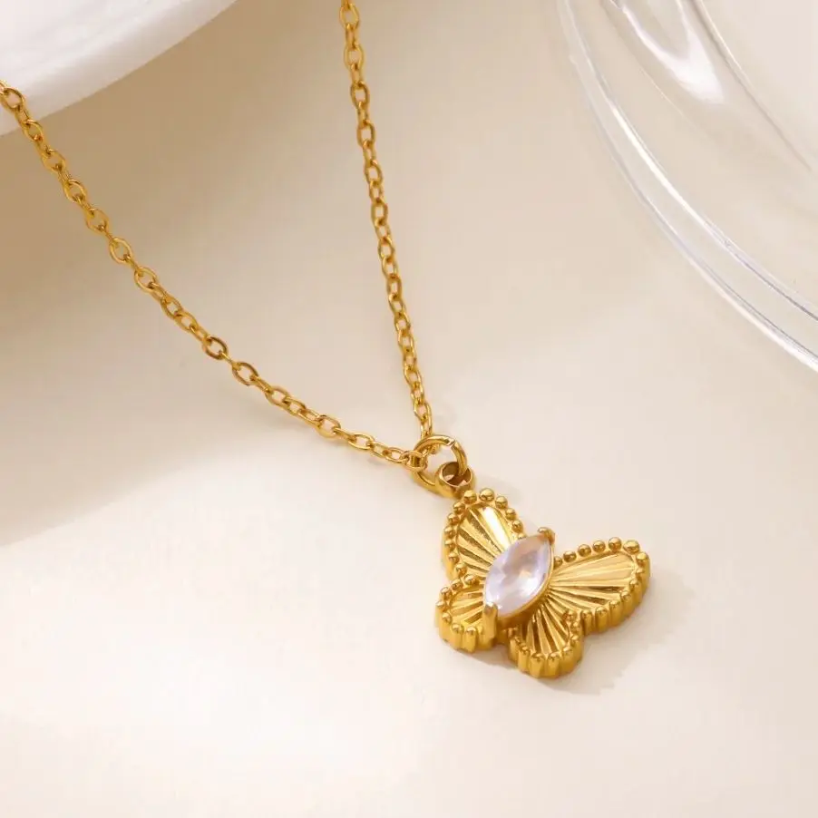 Zircon Butterfly Stainless Steel Necklace For Women