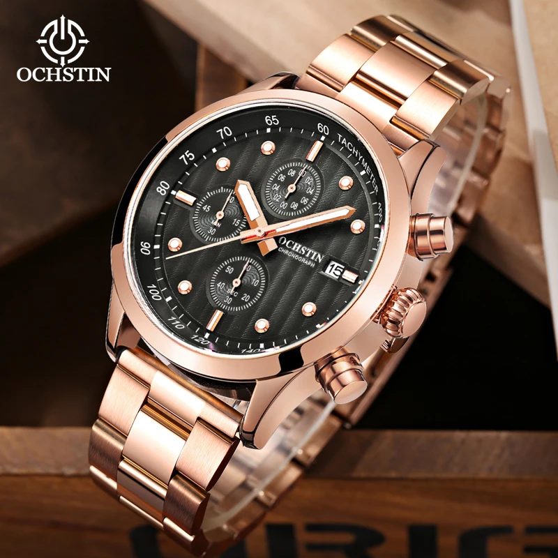 OCHSTIN Pilot Series Craftsmanship Steel Strap Multi-functional Quartz Movement Luminous Dynamic Cool Men Quartz Watch