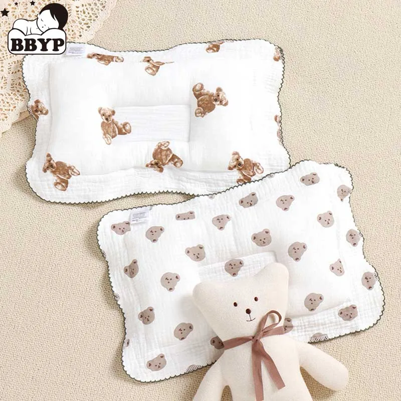 

23X33cm Newborn Baby Cartoon Bear Pillow Baby Gauze Pillow Kawaii Bunny children bed pillow Removable And Washable