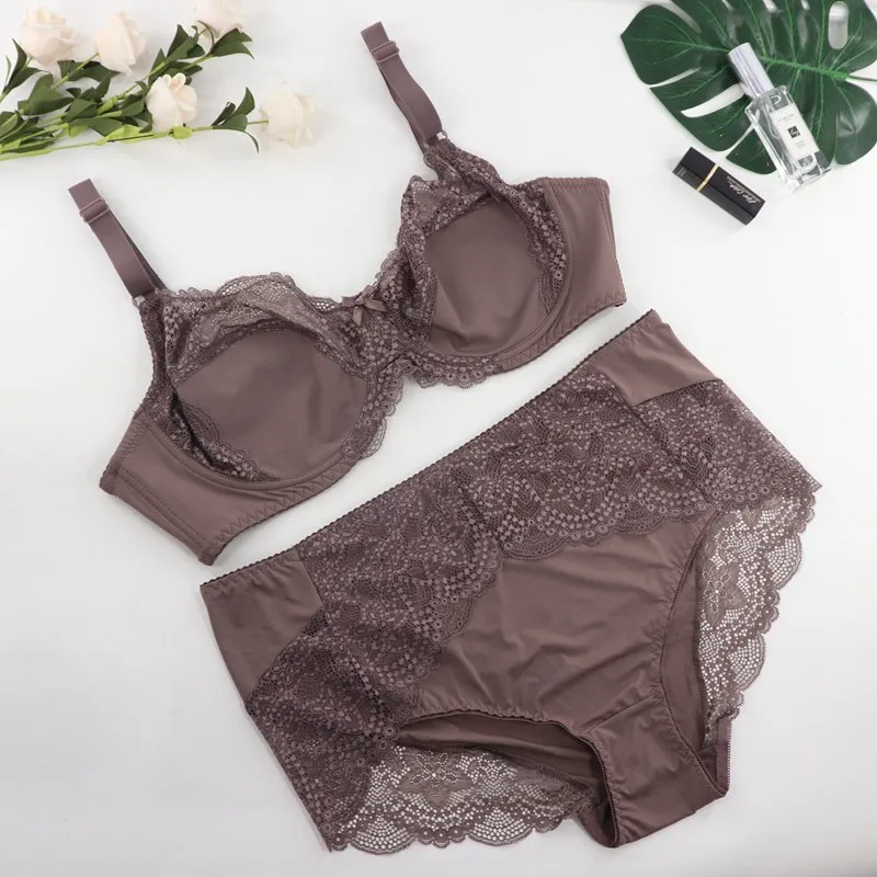 Parifairy Sexy Floral Lace Ultra Thin Bra And Panties Set Large Size Underwear Set Lingerie Women Brassieres D Cup 38-48 XL-6XL lace bra and panty sets Bra & Brief Sets