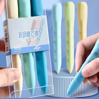 Gomma per cancellare a forma di penna, 3 pezzi/scatola, per studenti della scuola primaria, senza residui, pulita, con immagine artistica, regalo oversize