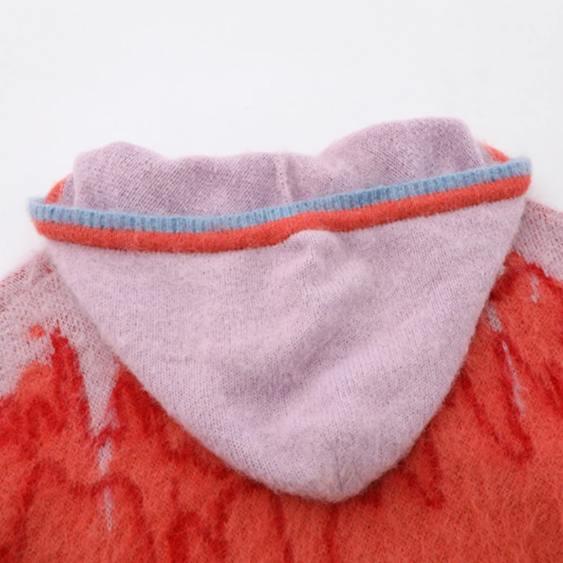Fashion Colorful Knitted Hooded Sweater Unisex Harajuku Sweater Warm Furry Pullover Streetwear Sweaters Hoodies Jumpers Knitwear