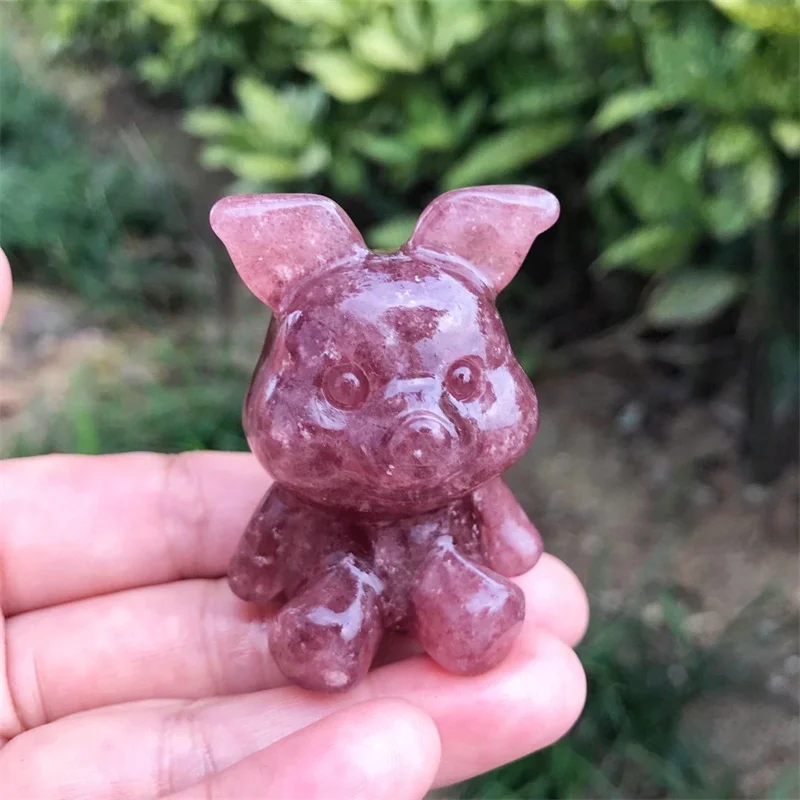 

5cm Natural Strawberry Quartz Pig Carving Animal Children Birthday Gift Healing Crystal Holiday Crafts 1pcs