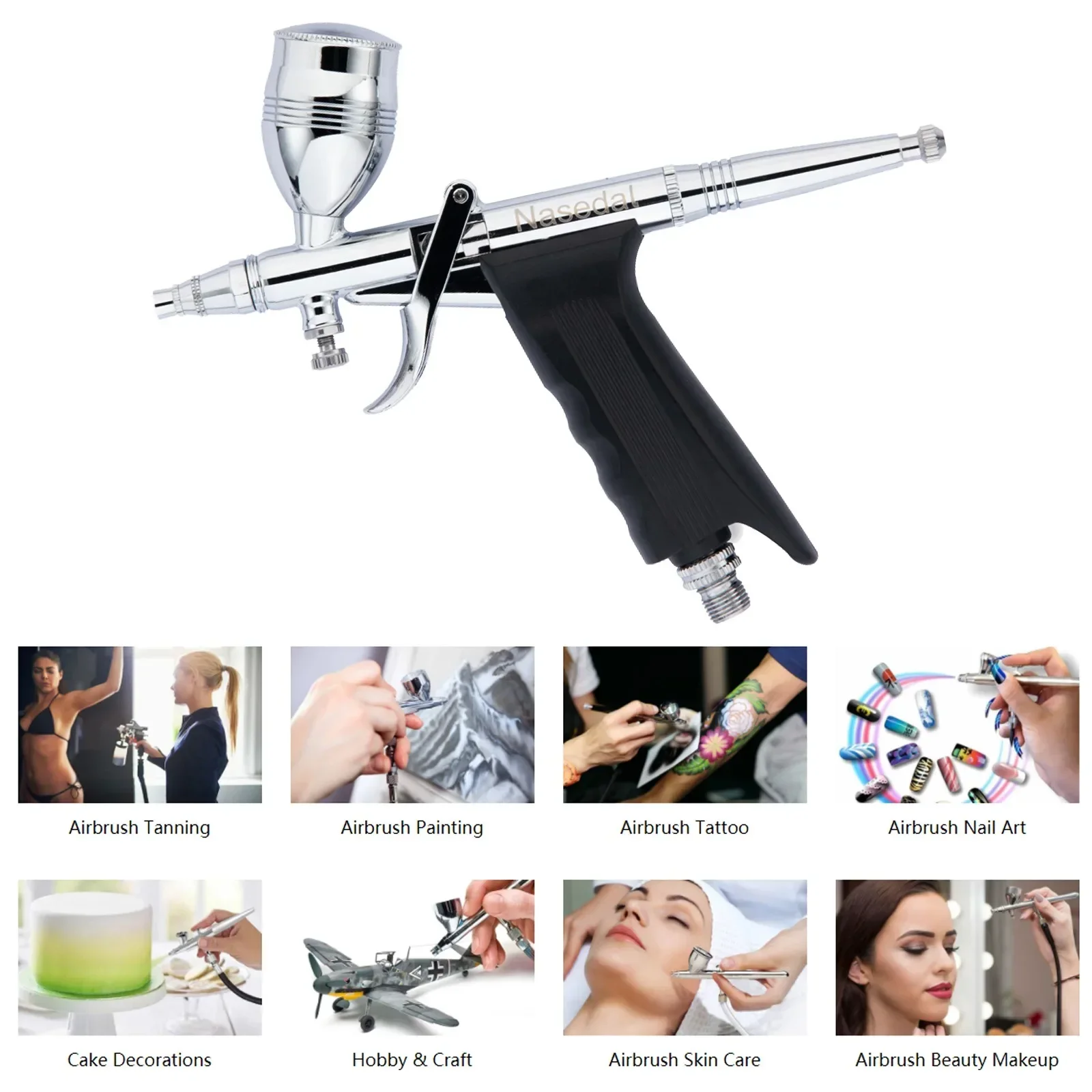 나세달 에어브러시 에어 컴프레서 키트 자동 정지 기능 40psi 0.3mm 0.5mm 0.8mm 에어브러시 스프레이 건 모델 케이크 페인팅 네일 아트 자동차용