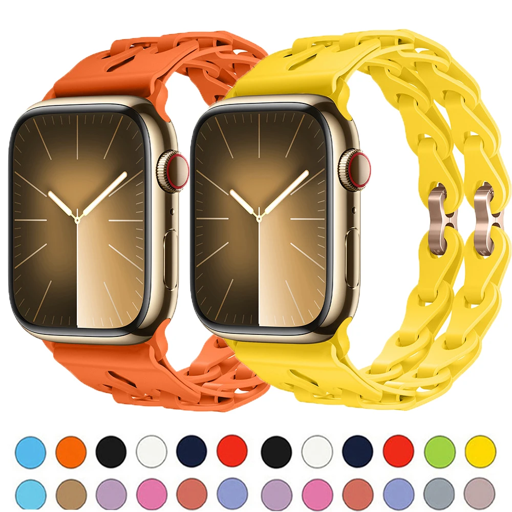 

Двойной ремешок для Apple Watch Band 44 мм Ultra2 49 мм 40 мм 45 мм 41 мм 38 мм 42 мм, силиконовый звеньевой браслет серии 9 8 7 6 5 4 3 se
