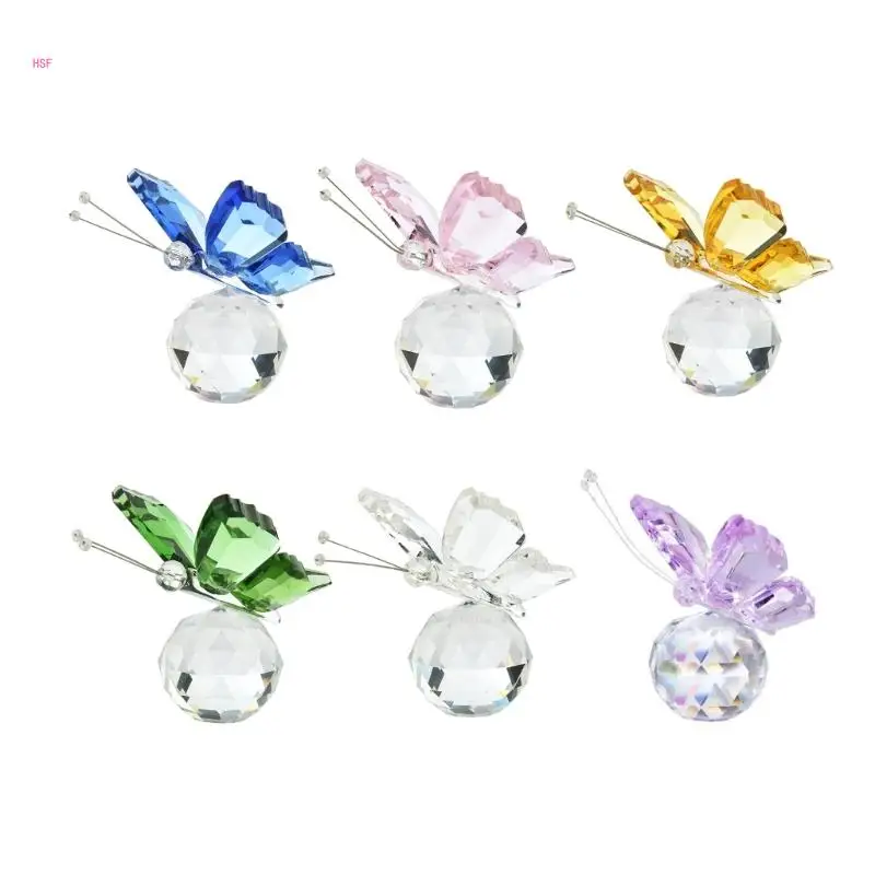 

Crystal Butterfly Figurine with Ball Base Flying Butterfly Crystal Ornament Statue Glass Animal Collectible Figurines