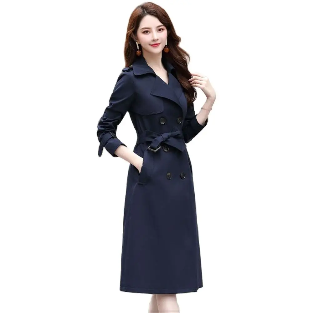 

Women's Casual Long Trench Coat with Sashes Double Breasted Windbreaker Chic Office Coat Ladies Outerwear 2024