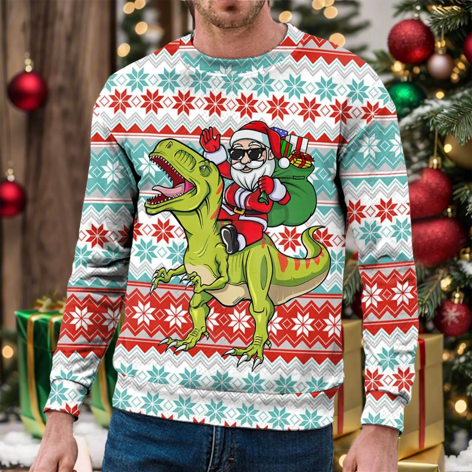 

Men's Christmas Pullovers Sweatshirt Navidad Funny Jumper Pullover Ugly Casual Graphic 3d-Printed deer Cartoon Themed sudaderas