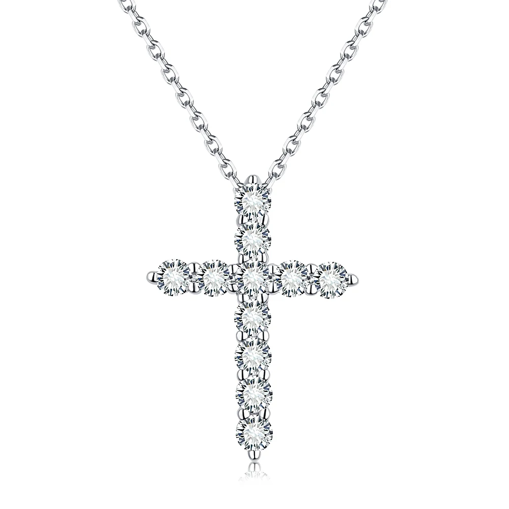 

BOEYCJR 925 Silver D color 0.66ct 2.5mm Moissanite VVS1 Cross Pendant Necklace for Women or Men