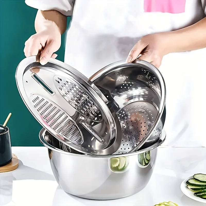 3Piece Stainless Steel Strainer and Mixing Bowl Set