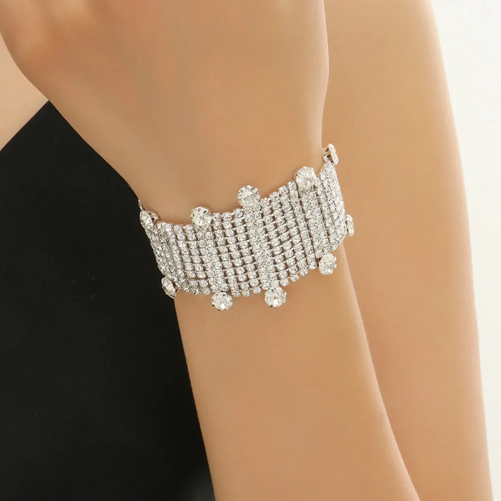 Elegant Rhinestone Bridal Wedding Flower Bracelets & Bangles Accessories  Jewelry for Women Crystal Charm Bijoux Hand Bracelets