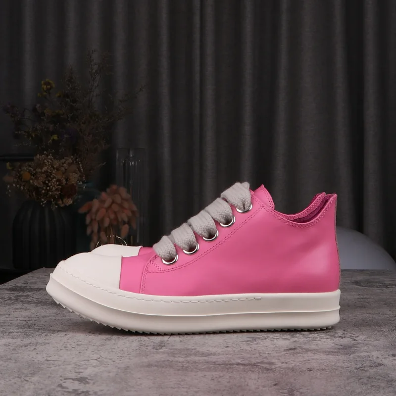 

Women's Shoes Leather Men's Sneakers Jumbo Shoelace Pink Lace-up Shoes for Women Owens Men's Casual Shoes