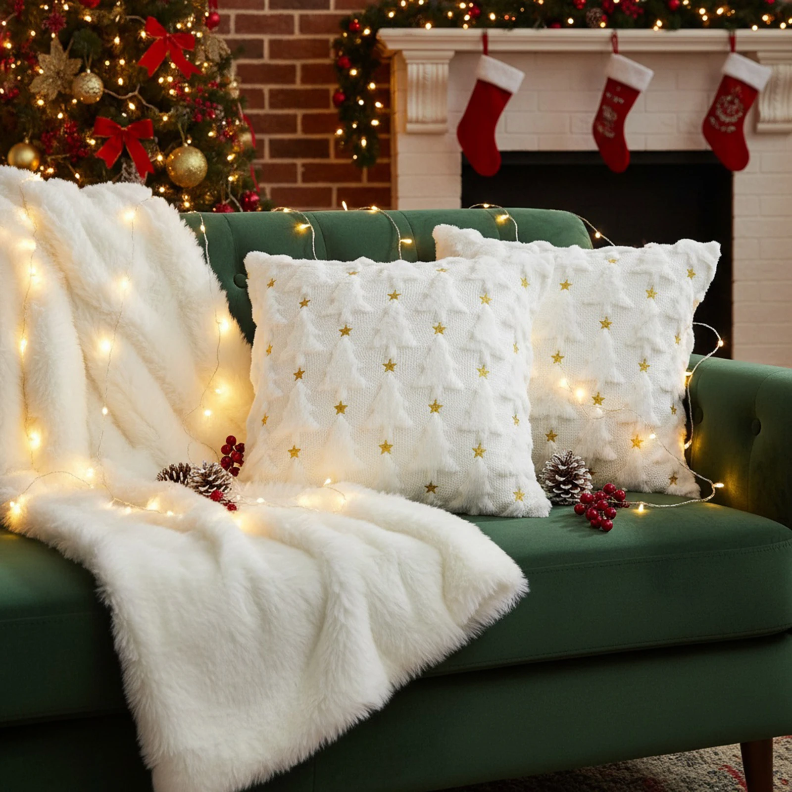 크리스마스 트리 쿠션 커버 귀여운 18x18 인치 2개 세트 침실 소파 휴일 축제용 쿠션 커버