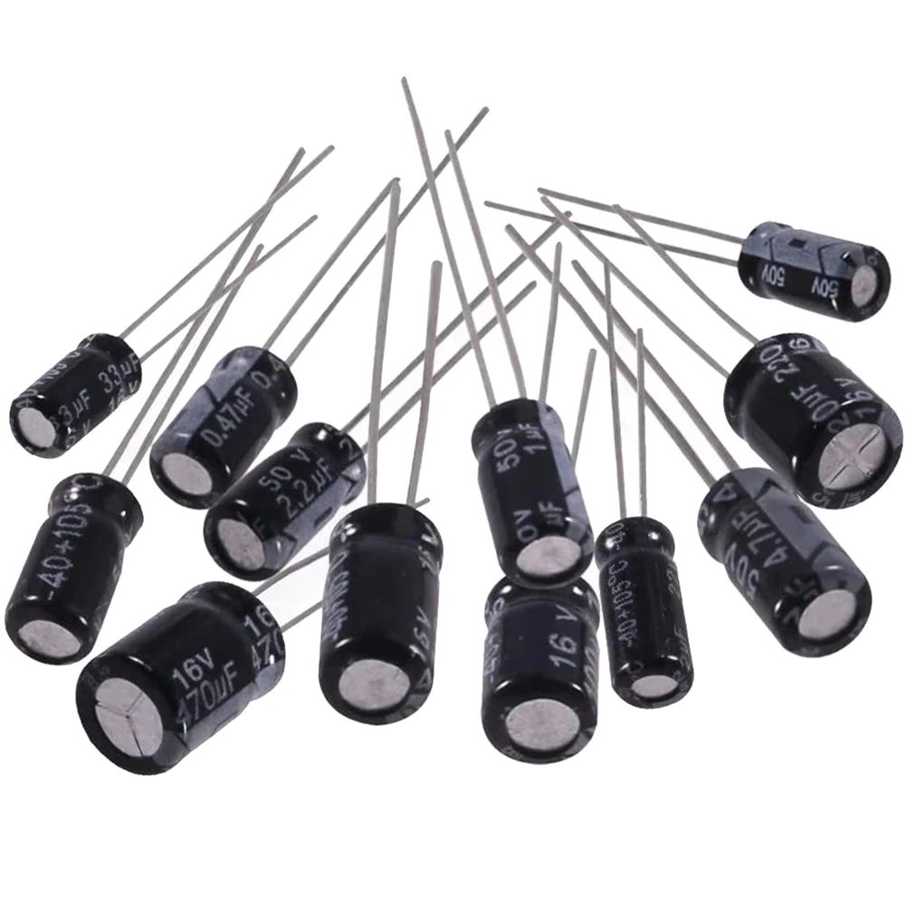 500Pcs 24Values 16-50V 0.1-1000uF Electrolytic Capacitor Assortment Kit Metal Electrolytic Capacitors Low Voltage Capacitor Kit