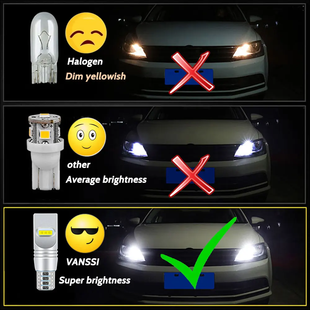 VANSSI-T10 W5W LED ���� ��� Canbus ��������, �ڵ��� ���� Ʈ��ũ �� ����, ���ֵ� 5W 1000lm 12V 194 168 2825