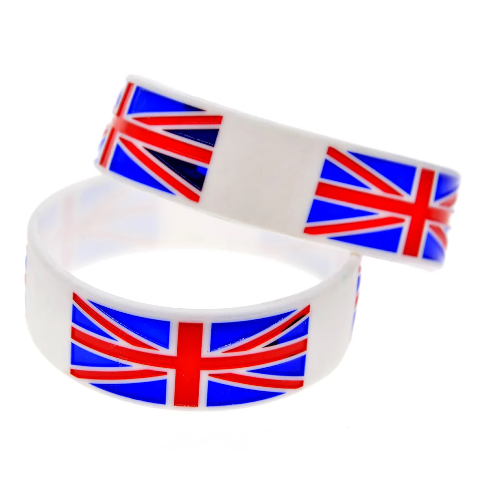 1 PC One Inch Wide British Flag Silicone Wristband Sport Rubber Bracelet White Bangle 3