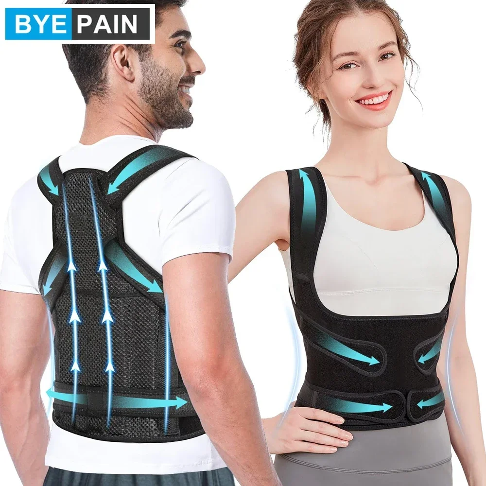 1Pcs Back Brace Posture Corrector For Men And Women, Full Back Support For Upper Lower Neck Shoulder Spine Pain - Scoliosis