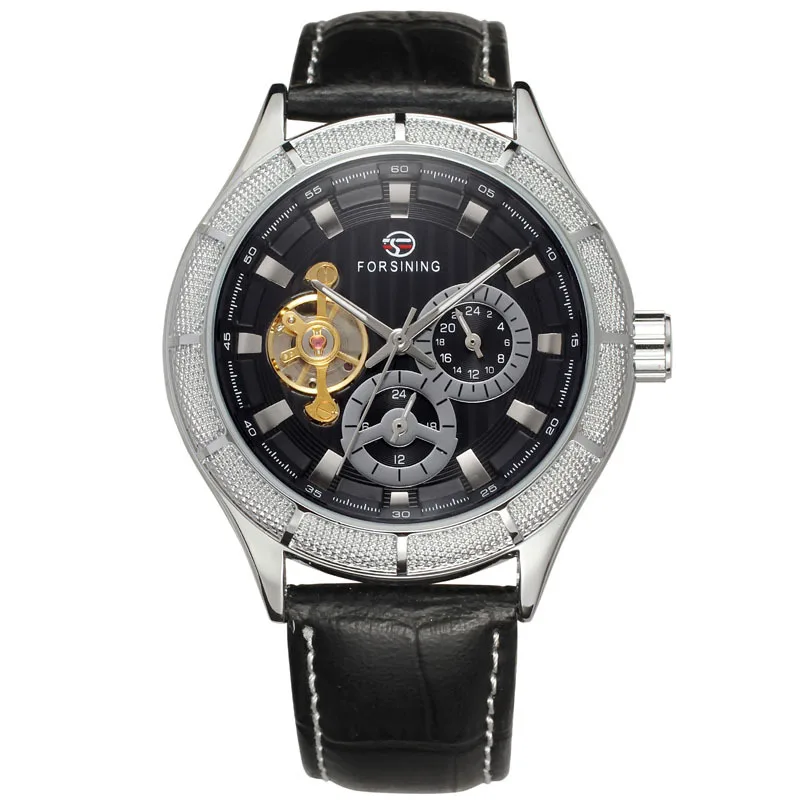 Fashion Forsining 233 Top Brand Genuine Leather Retro Hollow Out Five Pin Automatic Mechanical Man's Gift Wrist Watches