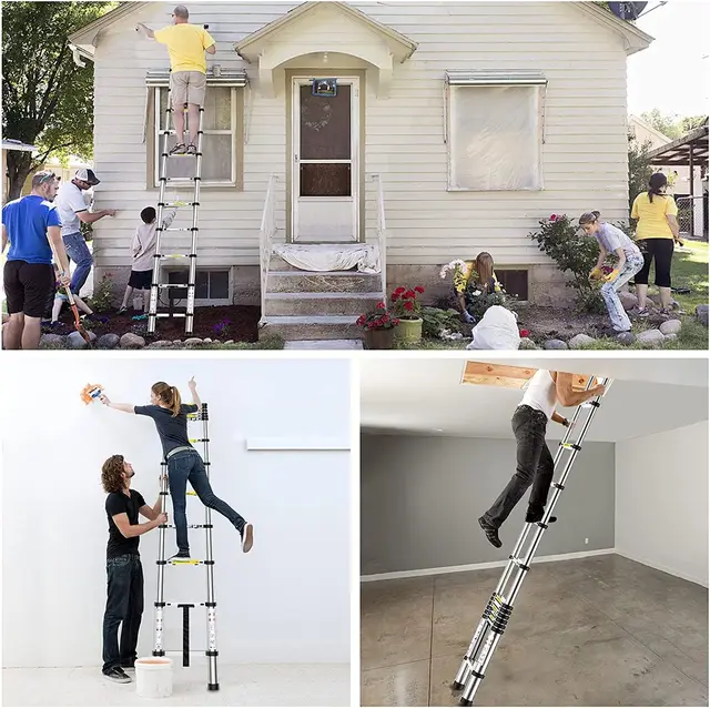 10ft Telescoping Ladder 3.2M Aluminum Extension - 330lb Capacity EN131 Certified For Home & Outdoor Use