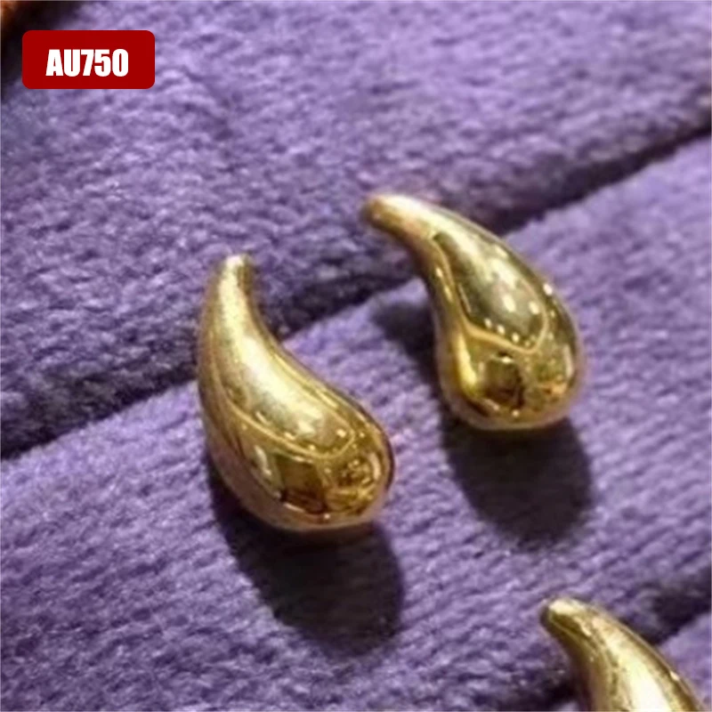 

Real 18K Gold Water Drop Earrings Pure AU750 Trend Stud Earrings Fine Jewelry Gifts for Women