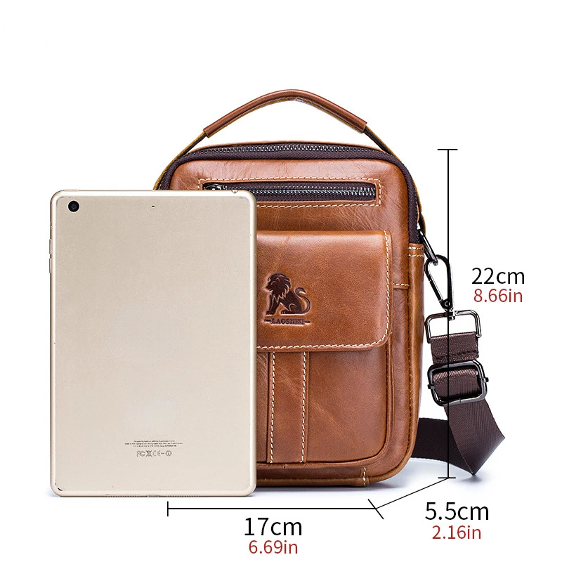 Male Cowhide Single Shoulder Crossbody Bag First Layer Cowhide Casual Retro Vertical Multi-functional Fashion Brown Black Bag