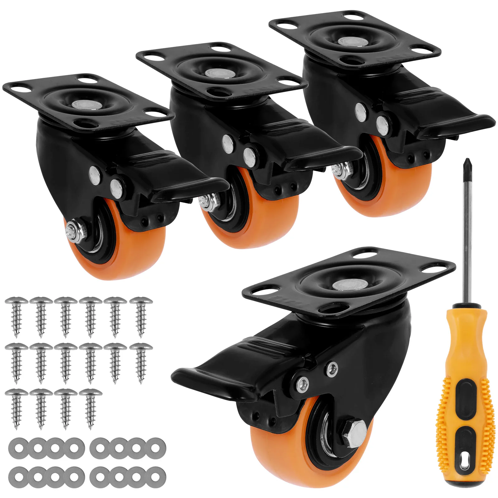 

4Pcs Caster Wheels 2inch Heavy Duty Casters with Brake and Screwdriver 360 Degree Swivel Quiet Trolley Furniture Caster Up to