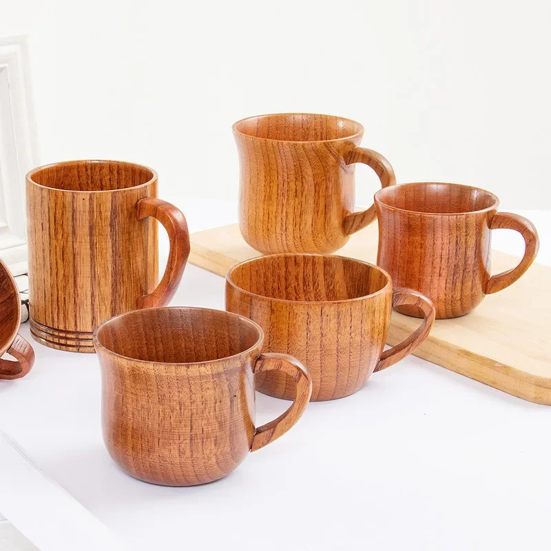wooden cups Wooden Big Belly Cups Handmade Jujube Wood Handle Cups Beer Tea Coffee Milk Water Cup Kitchen Bar Drinkware 1PC