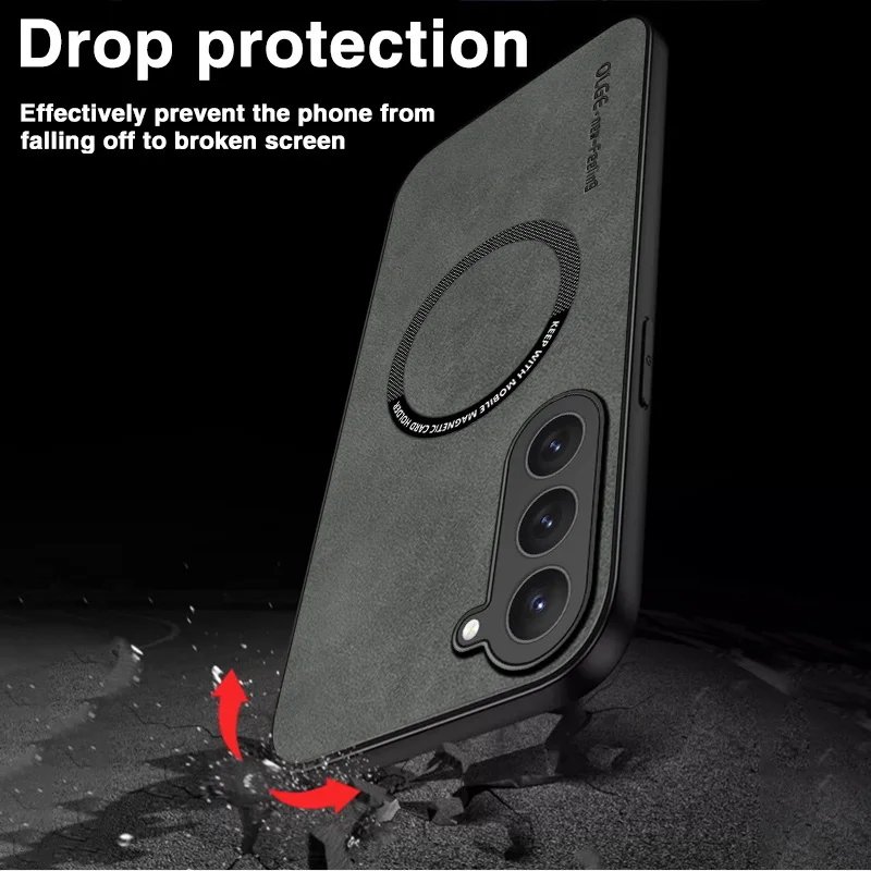 Magnetic Leather Case with Wireless Charging - Luxury Soft Cover