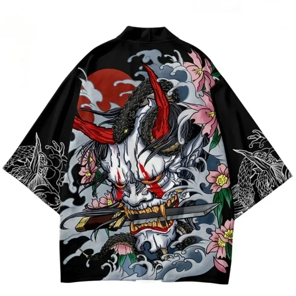 Japanese Kimono Traditional Samurai Kimono Men Japanese Anime Dragon Print Cosplay Haori Female Women Cardigan Yukata Shirt Summer Robe