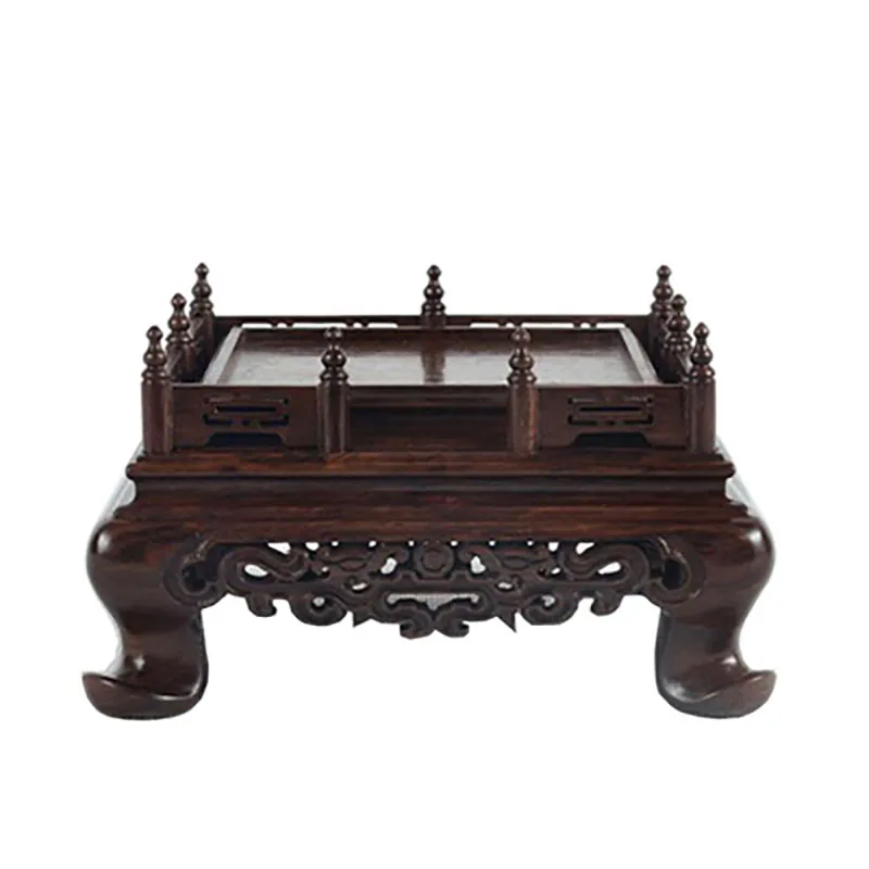 Wood Square Bonsai Carved Figue Budha Statue Bust Disply Pedestal Vase Artical Stand Luxury Collection Base