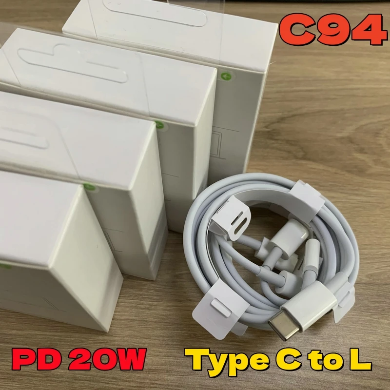 Foxconn 20W PD 고속 충전 케이블, C94 칩, 1m 2m, USB C에서 L 충전기 케이블, 아이폰 13 프로 12 타입 C용, 소매 상자 포함, 10 개/로트