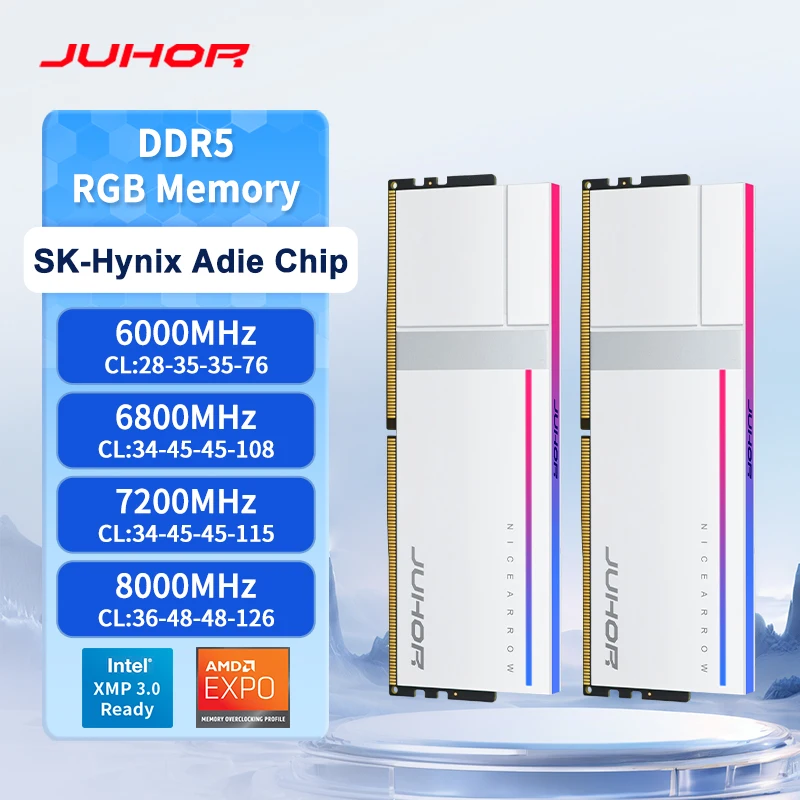 JUHOR DDR5-6000 16GB 2枚組 計32GB ホワイト RGB 新品未開封 JUHOR DDR5-6000 16GB 2枚組 計32GB ホワイト RGB