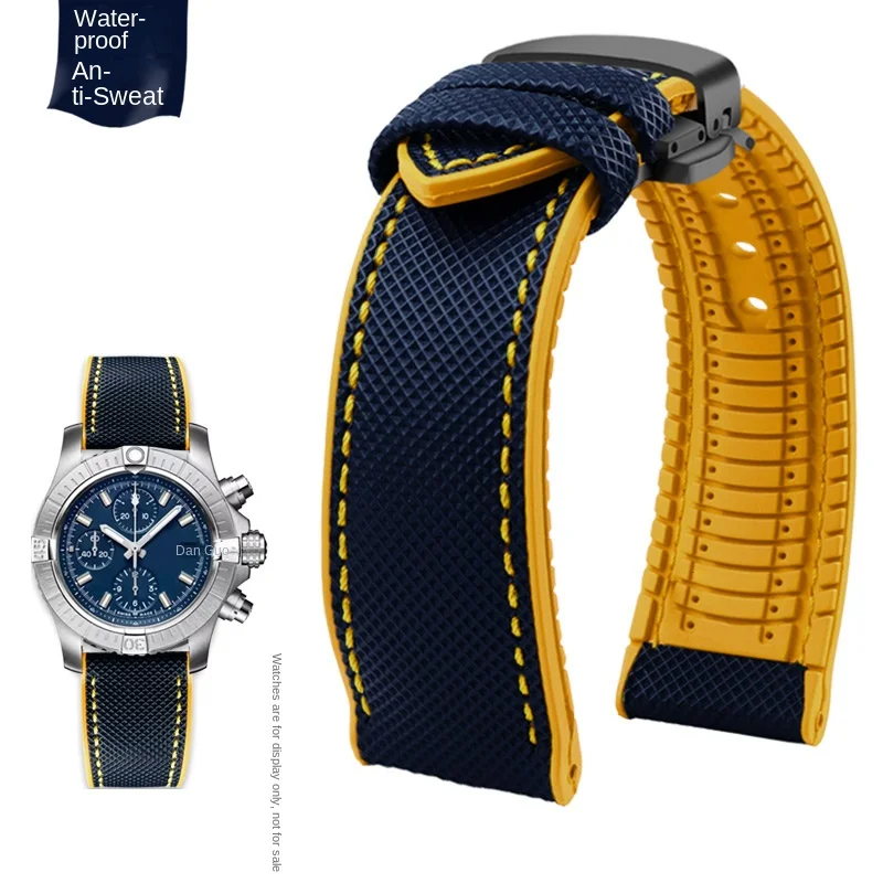 Nylon Yellow Rubber Waterproof Wristband Strap - Men's Watch Strap, Various Sizes Available