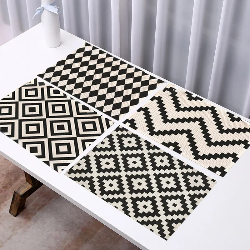 

Simple ins Black and White Geometric Placemat Kitchen Accessories Linen Table Mat Nordic Dining Table Drink Cup Pad Decoration