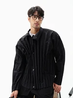 Miyake Pleated Men's Clothes Designer Style Zipper Button Pleated Stand Collar Jacket 2