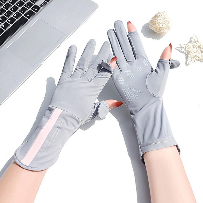 

Summer Sunscreen Gloves Women Thin Ice Silk Anti-ultraviolet Dew Finger Touch Screen Driving Riding Non-slip Breathable Gloves