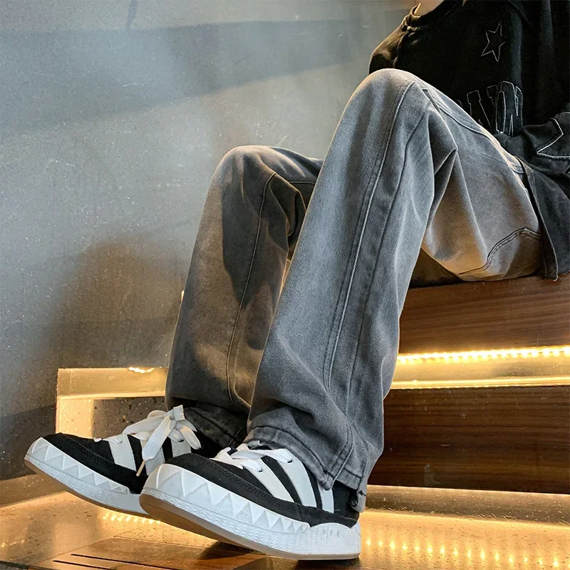 Slim fitting small foot jeans washed into old high streetpants trousers men clothing
