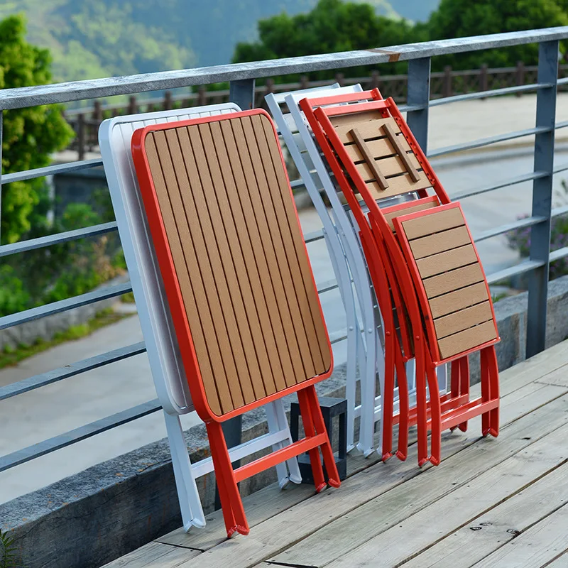 Table and Chair Set Household Modern Patio Folding Outdoor Balcony Garden Furniture Wood Iron Dining Table and Chair Combination