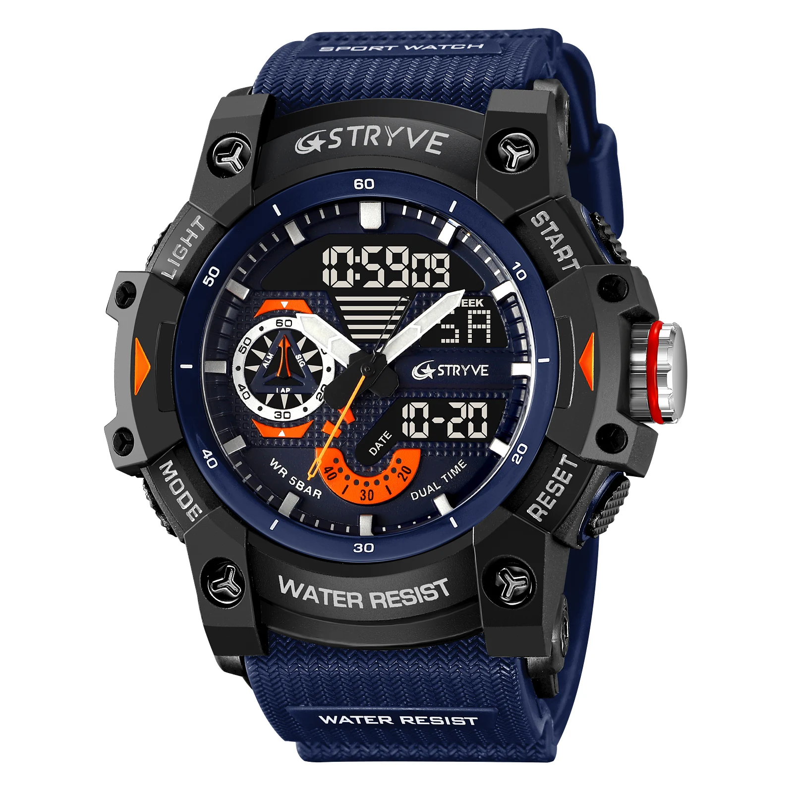 STRYVE Electronic Fashion Men's Sport Watches Shock Resistant 50M Waterproof Wristwatch LED Alarm Stopwatch Clock Men 8029 3