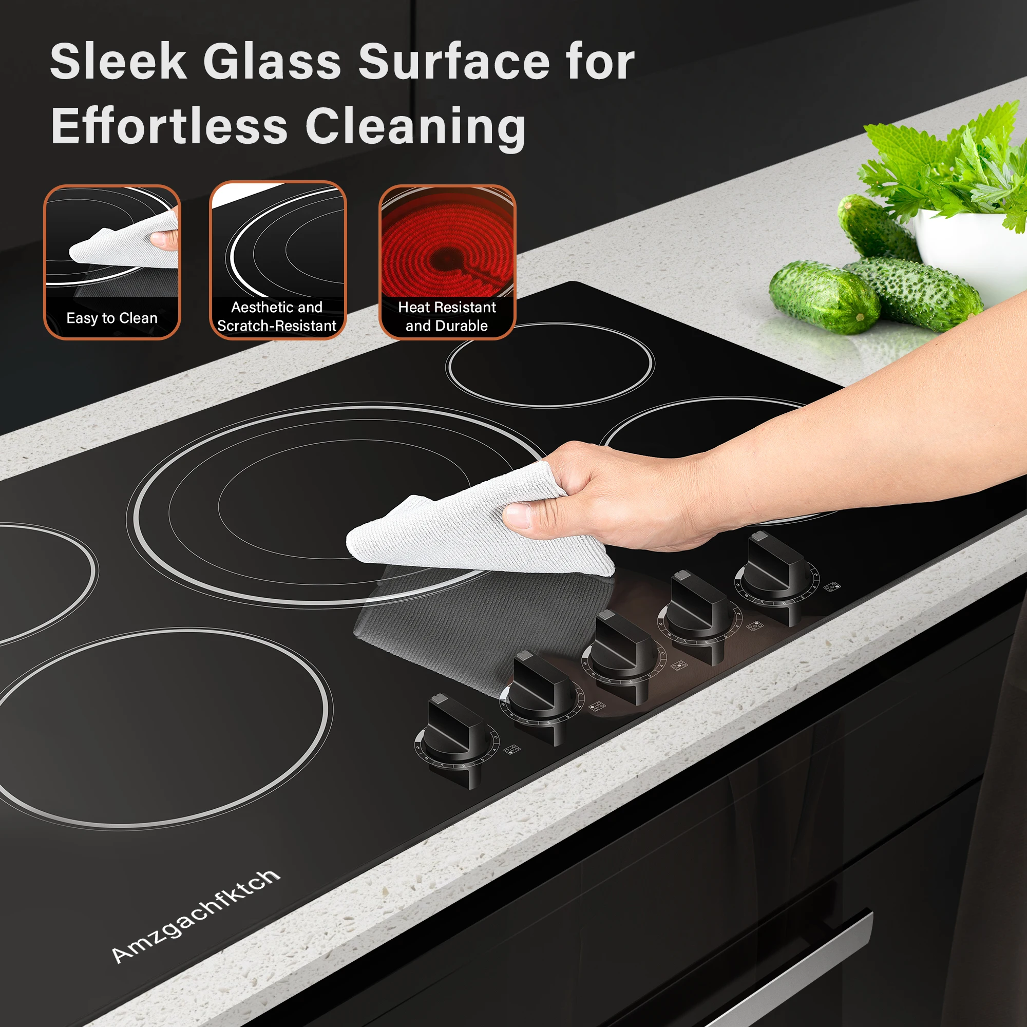 30in 5-Burner Built-In 9000W, Knob Control Ceramic Stove Easy Clean, No Radiation Family-Safe Electric Cooktop 4