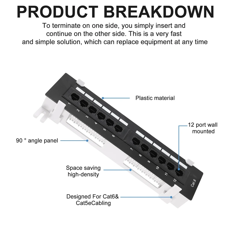 Network Tool Kit 12 Port Cat6 Patch Panel Rj45 Networking Wall Mount Rack Mount Bracket